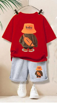 Z COLLECTION Boys & Girls Casual T-shirt Shorts(Red)