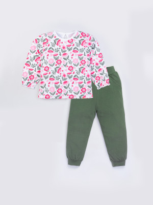 PROVOGUE Girls Casual Top Pyjama(Pink & Oil Green)