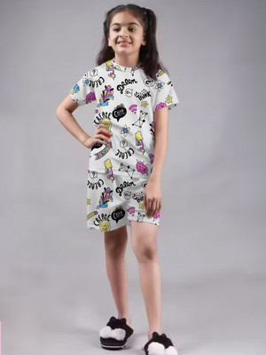 FEBVIBE Girls Casual T-shirt Shorts(White)