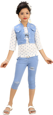 Arshia Fashions Girls Casual Top Capri, Jacket(Blue)