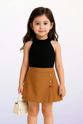 RIYANSHI Girls Casual Top Skirt(Black, Brown)