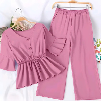 Saad Modern Fashion Girls Casual Top Pant(PINK)