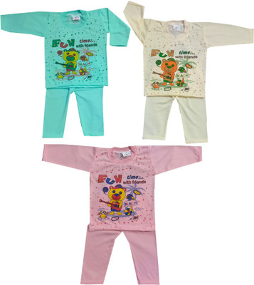 Shreesai Baby Boys & Baby Girls Party(Festive) T-shirt Pyjama(GREEN)
