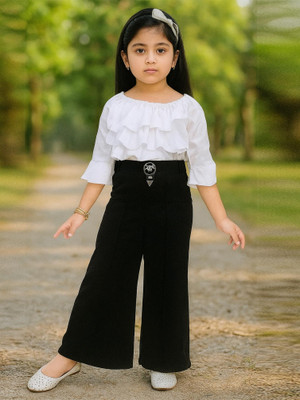 GREEN DRAGONFLY Girls Casual Top Pant(White & Black)