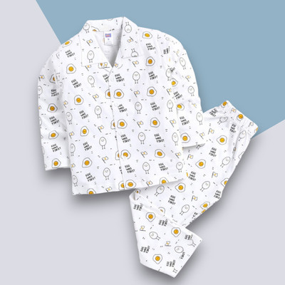 VRUKSHMANI Kids Nightwear Baby Boys & Baby Girls Printed Cotton Blend(Multicolor Pack of 1)