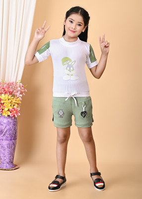 firstchoice creation Girls Casual Top Shorts(Green)