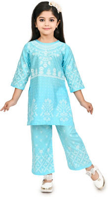 MRM CREATION Girls Party(Festive) Top Pant(Light Blue)