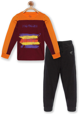 KiddoPanti Boys Casual T-shirt Track Pants(Brown & Jet Black)