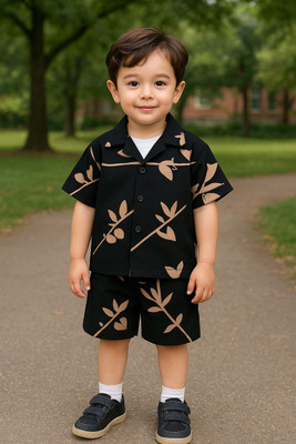 rocefas Boys Casual Shirt Shorts(Black)