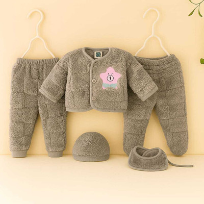 Shyamcollections Baby Boys & Baby Girls Party(Festive) Sweatshirt Bib, Sweatpant, Cap, Pyjama(GREY)