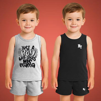 psv fashion Boys Casual T-shirt Shorts(Grey,black)