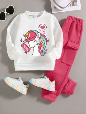 HouseOfCommon Girls Party(Festive) T-shirt Pant(Pink, White)