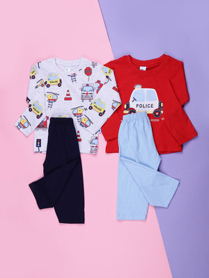 V-MART Baby Boys Casual T-shirt Shorts(Red-White Melange)