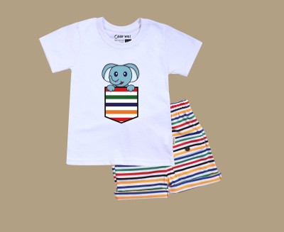 Baby Wolf Baby Boys & Baby Girls Casual T-shirt Shorts(Baby Elephant White and Multi Combo)