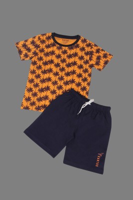 xantus Boys Casual T-shirt Shorts(Orange AOP)