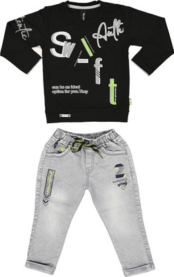 Little Oly Baby Boys & Baby Girls Garfield Casual T-shirt Pant(Green, Light Grey)