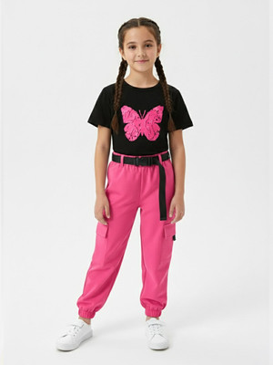 HouseOfCommon Girls Casual T-shirt Pant(BLACK & PINK)