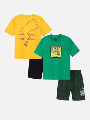Nap Chief Boys & Girls Sponge Bob Casual T-shirt Shorts(Yellow/Mint Green)