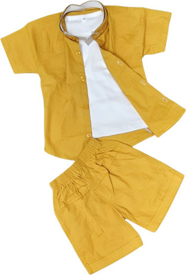 THE LALCOLLECTION KIDSWEAR Boys Casual Shirt T-shirt, Shorts(Yellow)