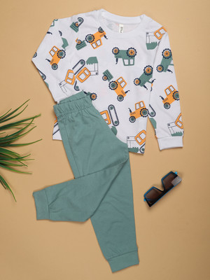 V-MART Boys Casual T-shirt Pyjama(White)