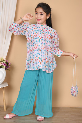 NIVARACREATION Girls Party(Festive) Top Pant(Blue)