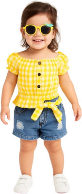 MiniMighty Baby Girls Casual Top Shorts(YELLOW)