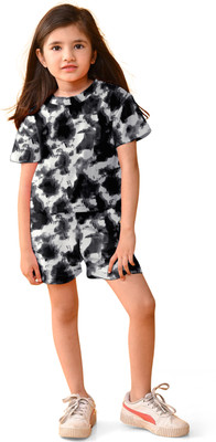Amreliya Style Kids Nightwear Girls Printed Cotton(Black Pack of 2)