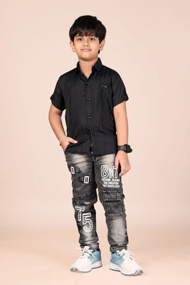Clothadle Baby Boys Casual Shirt Jeans(BLACK)