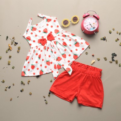 Litte Ones Baby Girls Party(Festive) Top Shirt, Bow Tie(Red)
