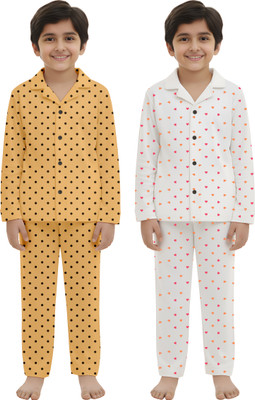 UNFLD Kids Nightwear Boys & Girls Printed Cotton Blend(Multicolor Pack of 2)