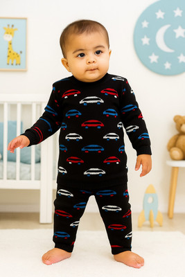 Shakubhar Self Design Round Neck Casual Baby Boys & Baby Girls Black Sweater
