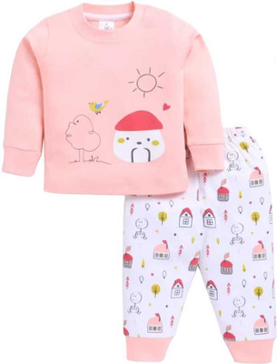 Shree Shyam Baby Boys & Baby Girls Casual T-shirt Pant(Peach)