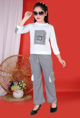 STH FASHION Girls Party(Festive) T-shirt Trouser(Grey)