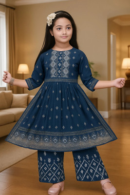 MS JOY COLLECTION Girls Barbie Party(Festive) Kurta Pyjama(NEVY BLUE)