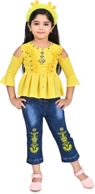 AllStarGarments Baby Girls Party(Festive) Top Pant(yellow)