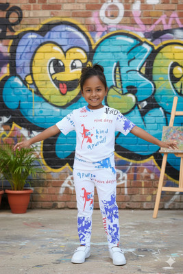 Sagar Impex Girls Casual T-shirt Pant(White Happy)