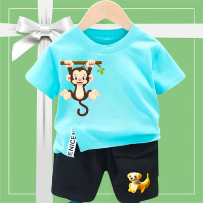 HouseOfCommon Baby Boys & Baby Girls Casual T-shirt Shorts(Sky Blue)