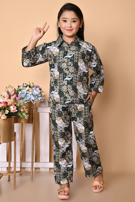 JSNR CREATION Girls Casual Shirt Pant(DARK GREEN)