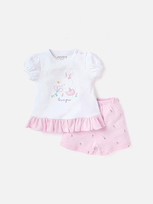 JUNIORS by Babyshop Baby Girls Casual T-shirt Shorts(White_Purple)