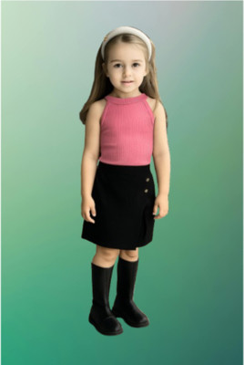 Riyanshi Collect Girls Casual Top Shorts(Pink, Black)