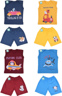 Funtus Baby Boys & Baby Girls Casual T-shirt Shorts(Multicolor)