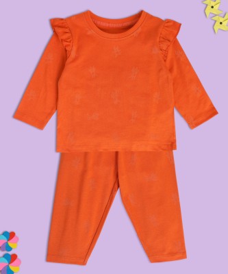 MINI KLUB Baby Girls Casual Top Trouser(Orange)