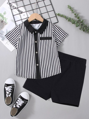 Sajavat Baby Boys Casual Shirt Shorts(BLACKWHITE LINE_BLACK_Black)