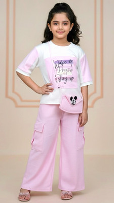 K DRESSES Girls Party(Festive) Top Pant(Baby Pink)