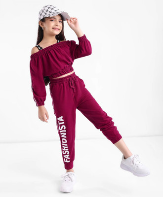 Patche Girls Party(Festive) Top Track Pants(BURGUNDY, MAROON)