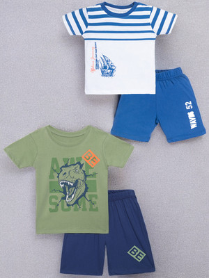 Guti Boys Casual T-shirt Shorts(Whiteblue&Oilgreen)