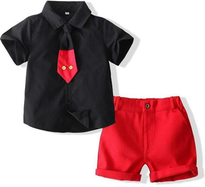 dhairyatraders Baby Boys Casual Shirt Shorts(black, red)