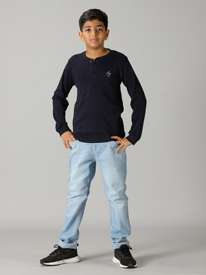 KiddoPanti Boys Casual T-shirt Jeans(Navy & Ice Blue)
