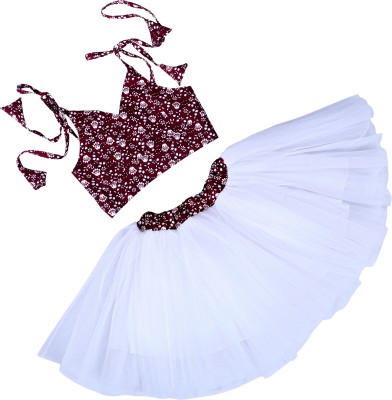 Wordoid Baby Girls Party(Festive) Top Skirt(Maroon, White)