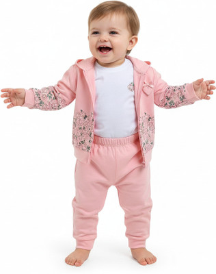 Neo Nate Baby Girls Casual Jacket T-shirt, Pant(Peach)